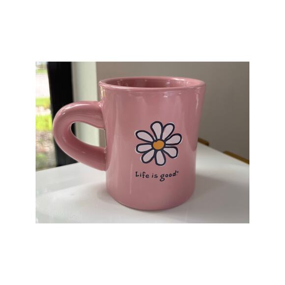 Life Is Good Home Pink Coffee Mug Daisy Flower Drink Cup - Picture 1 of 3